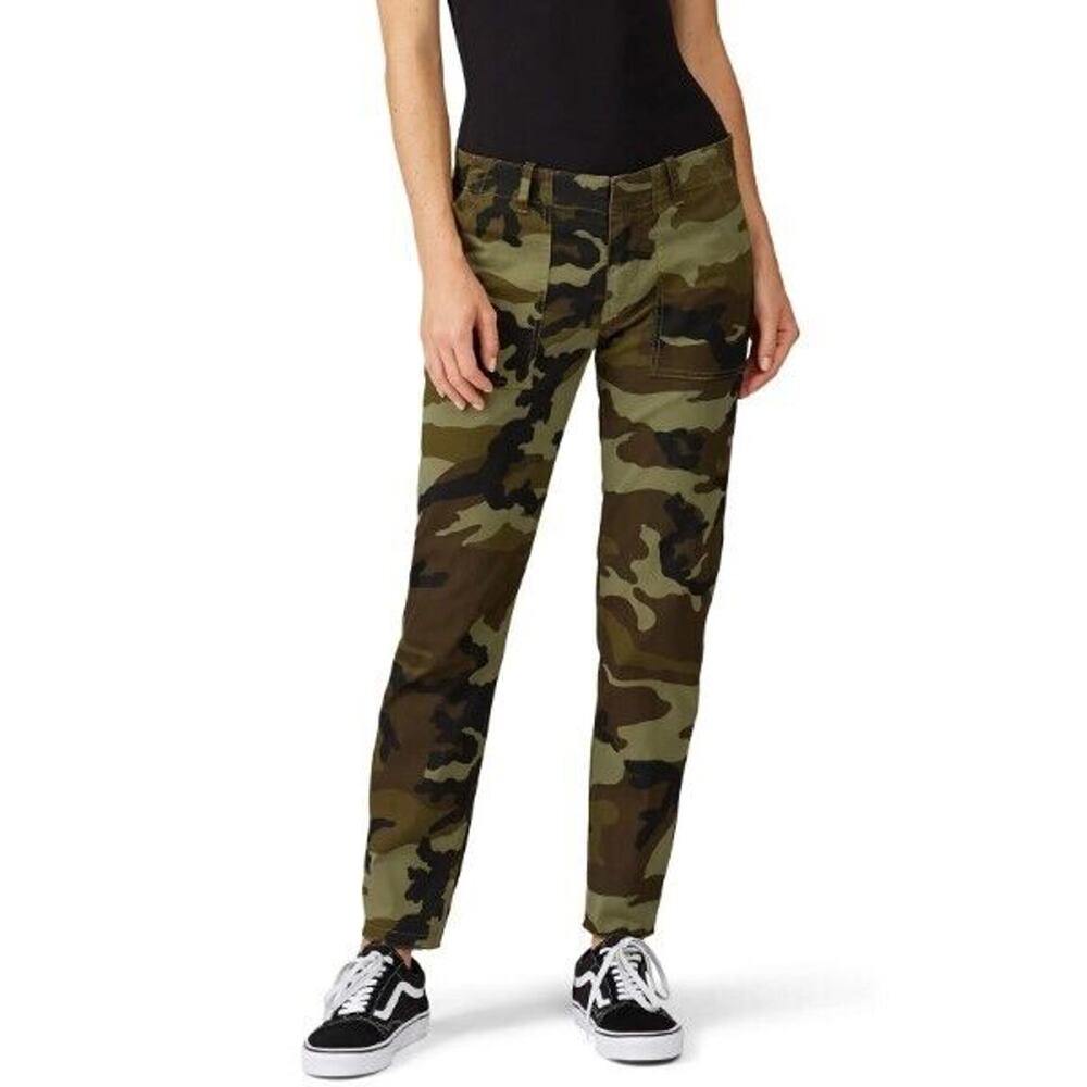 Nili Lotan Pants Green Jenna Camo Straight Leg Frayed Hem Cotton Twill Size 2